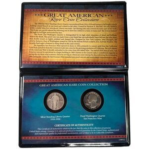 Great American Rare Coin Collection Silver Standing Liberty & Washington Quarter